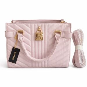 Chic Light Pink Top Handle Bag with Gold Details